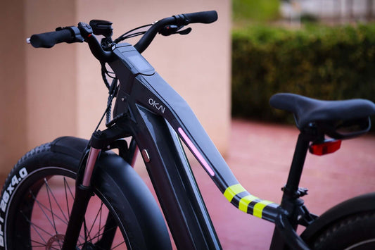 LCD touchscreen display on an all black 26 inch step over e-MTB for men