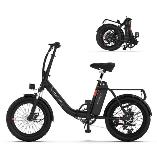 The INVANTI EB11 lightweight 48V folding ebike for commuting shown in its compact folded state.