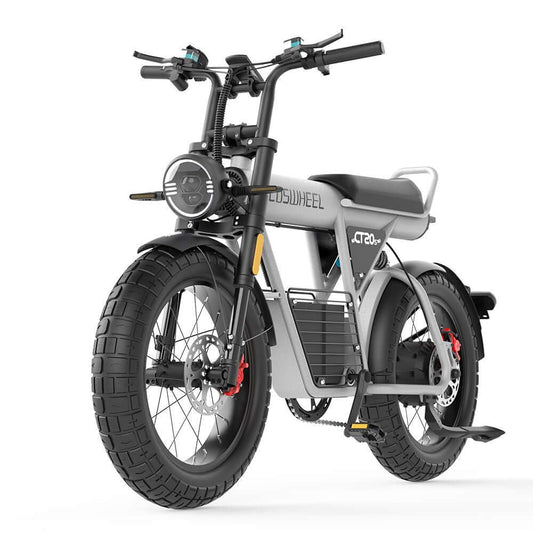 COSWHEEL CT20S electric mountain bike featuring high-visibility color LCD, powerful LED safety headlight, and integrated rear brake light for night riding