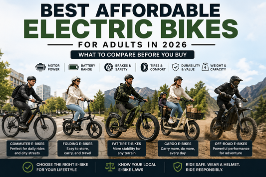 Affordable electric bikes for adults buying guide with commuter, folding, fat tire, cargo, and off-road e-bike options.