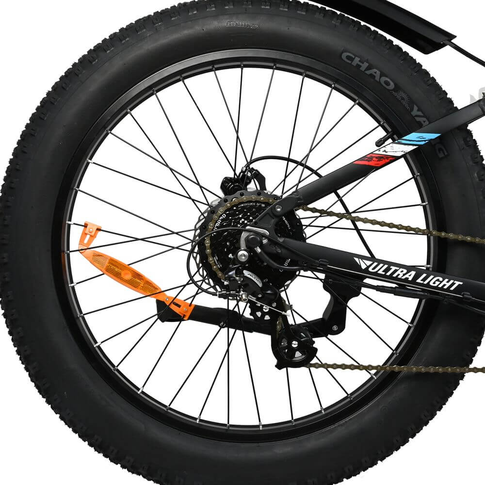 48V 500W high-torque motor mounted on a 48V 12AH fat tire mountain bike with Shimano 8 speed.