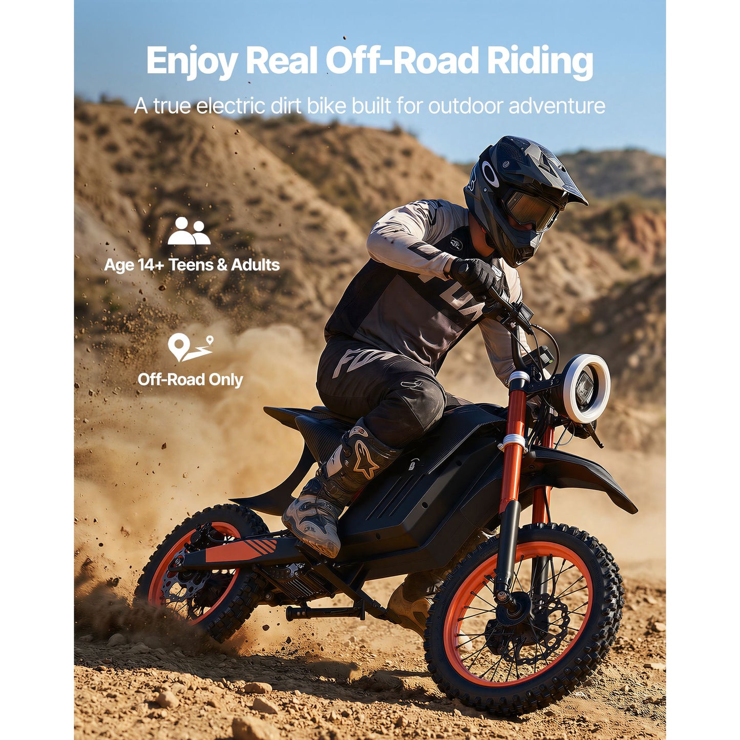 48V off-road electric dirt bike with dual suspension