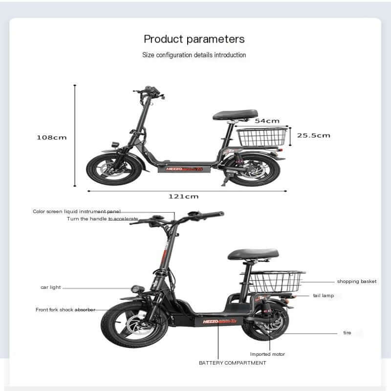 Step-through frame on a family friendly fat tire electric cargo bike for all ages in black