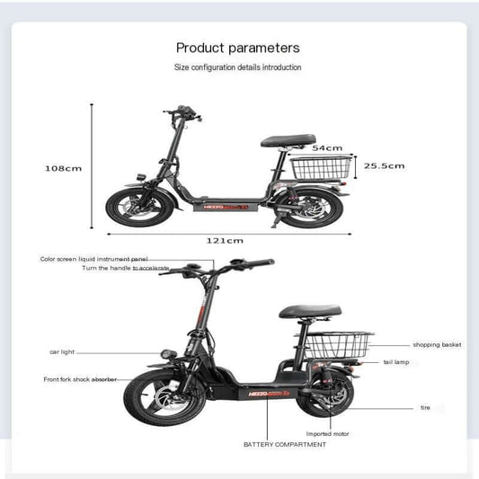 Step-through frame on a family friendly fat tire electric cargo bike for all ages in black