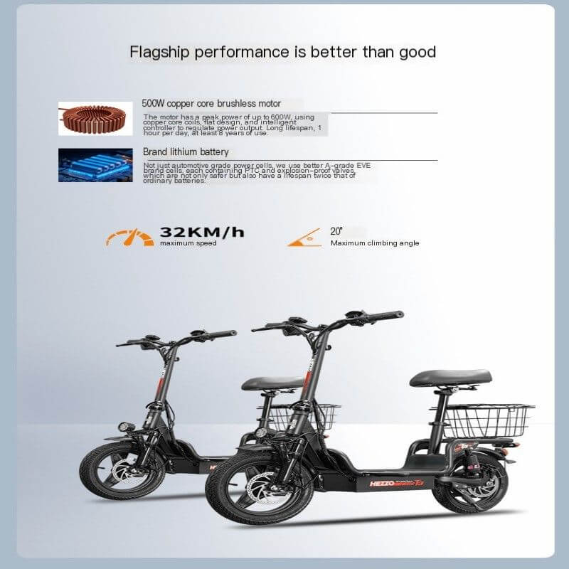 All-terrain oversized tires on a family friendly fat tire electric cargo bike for all ages.