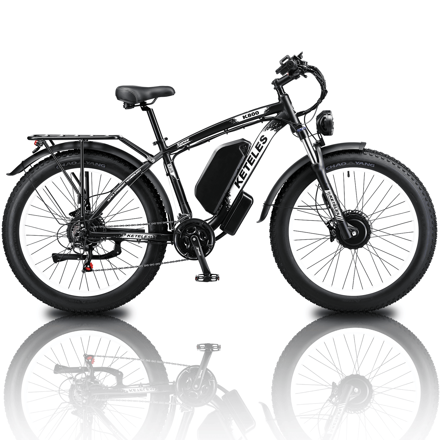 Intelligent LCD display and USB charging port on a KETELES 48V 23AH dual motor 2000W electric bike.