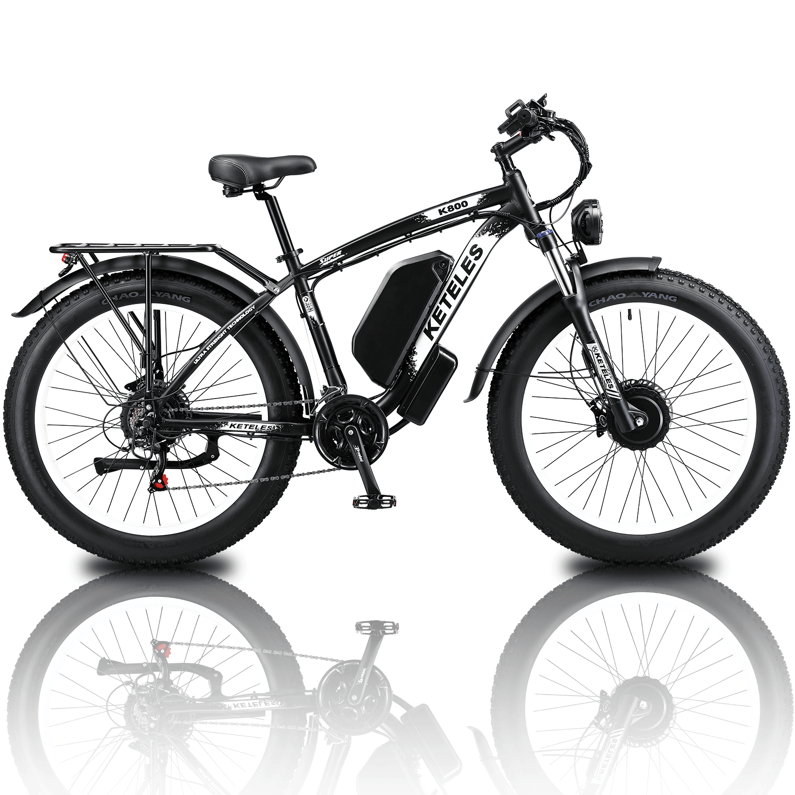 Intelligent LCD display and USB charging port on a KETELES 48V 23AH dual motor 2000W electric bike.