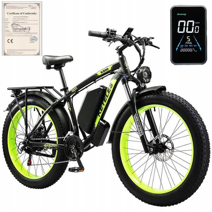 KETELES 48V 23AH dual motor 2000W electric bike with fat tires. right side view