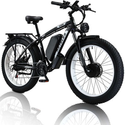 Front and rear 1000W motors on a KETELES 48V 23AH dual motor 2000W electric bike.