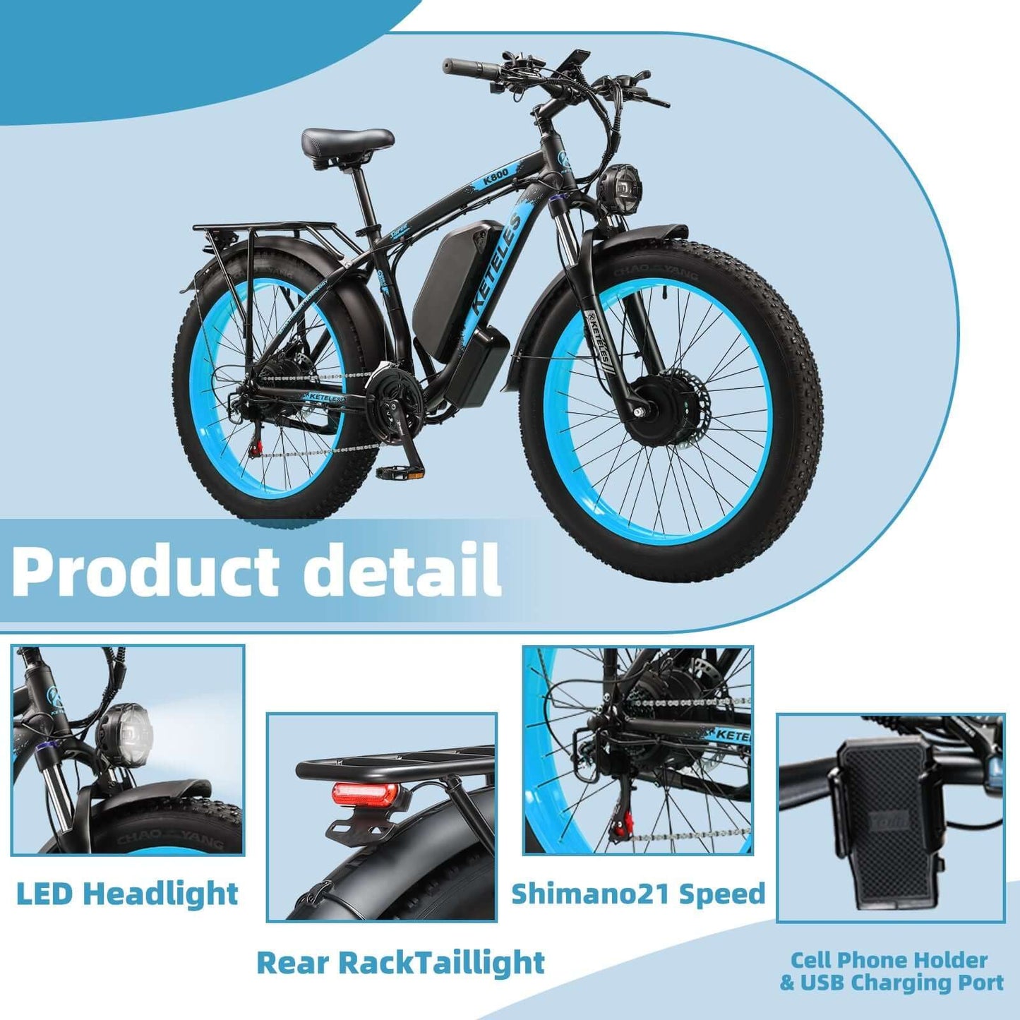 KETELES 48V 23AH dual motor 2000W electric bike with fat tires.