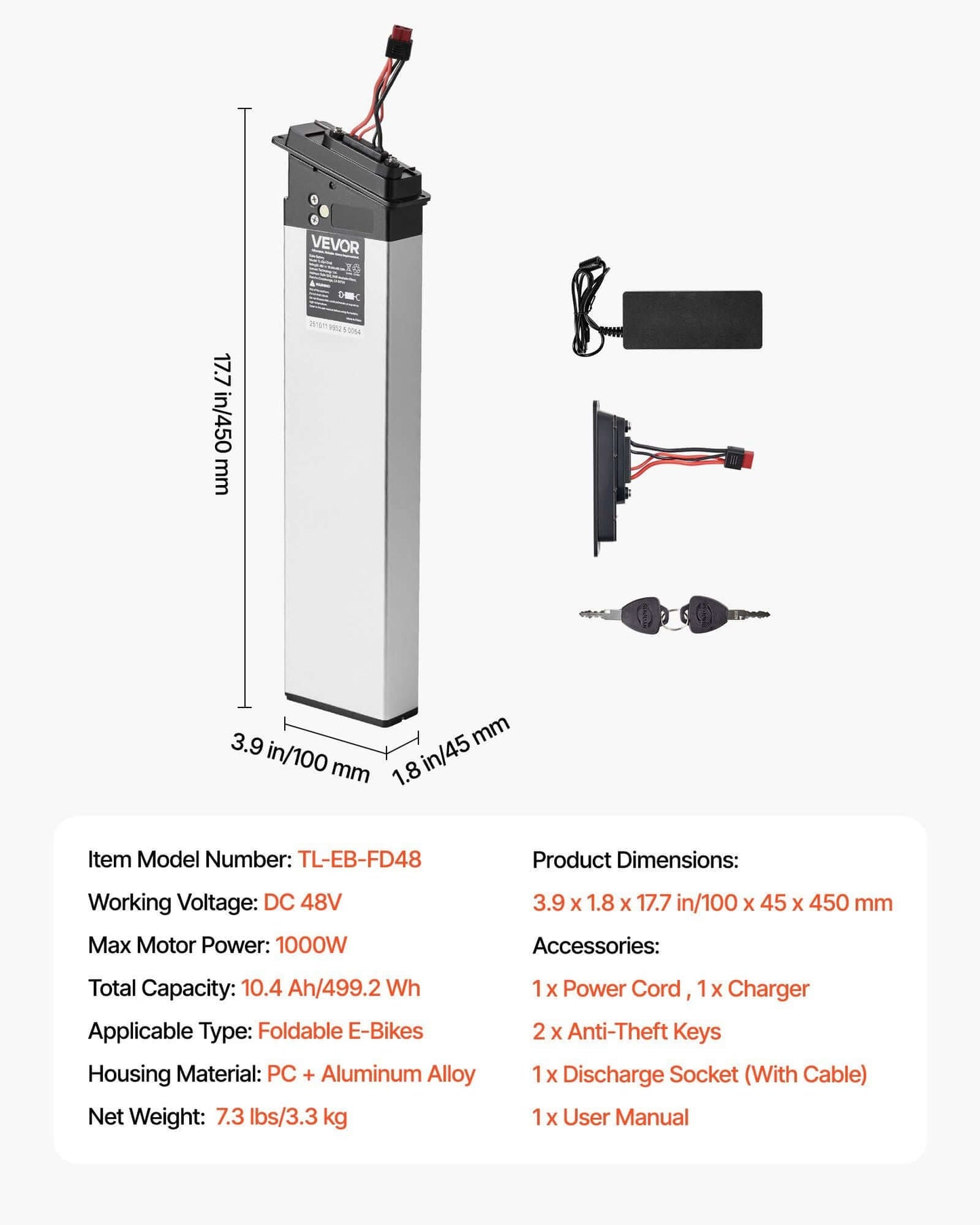vevor 48v folding e-bike battery