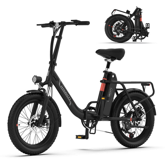 Side profile of the INVANTI EB11 lightweight 48V folding ebike for commuting in white