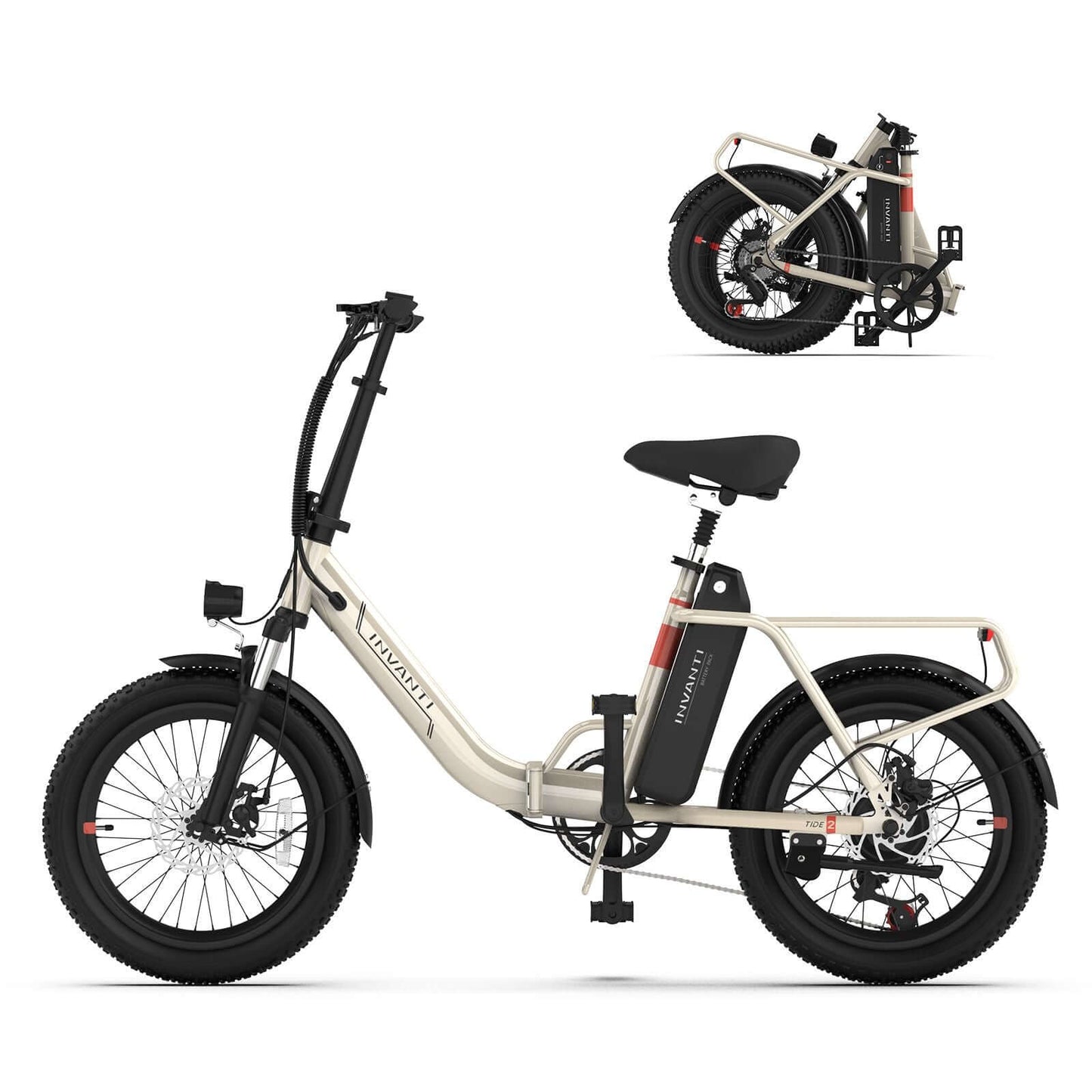 48V 10.4AH battery housing on the INVANTI EB11 lightweight 48V folding ebike for commuting frame.