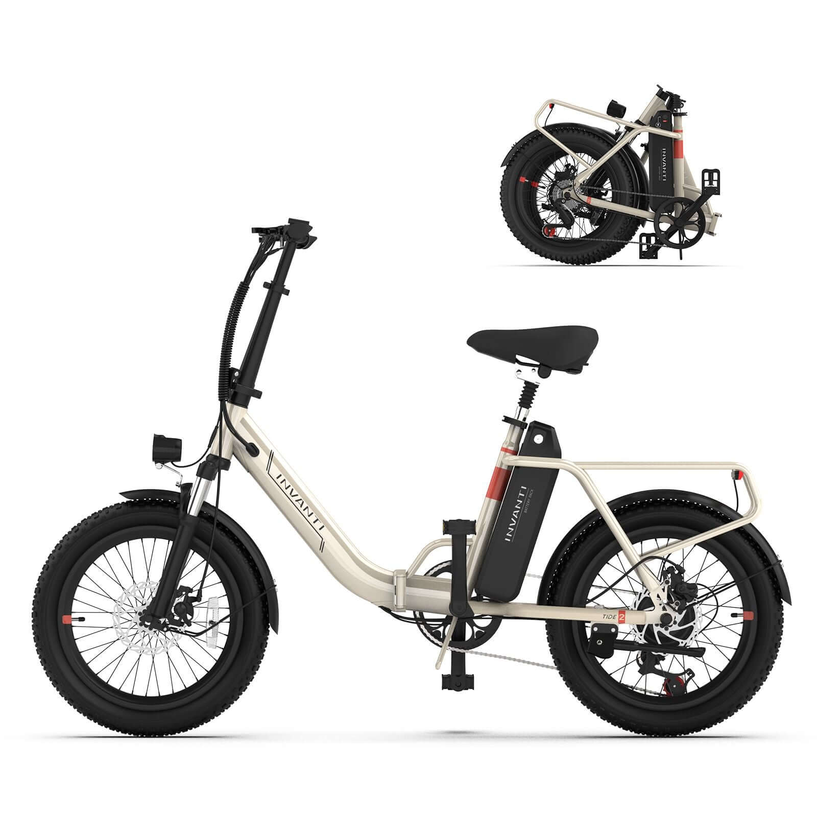 48V 10.4AH battery housing on the INVANTI EB11 lightweight 48V folding ebike for commuting frame.